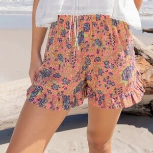 Black Friday! NATURAL LIFE NWT Size XS Floral Ruffle Shorts Peach And Aqua